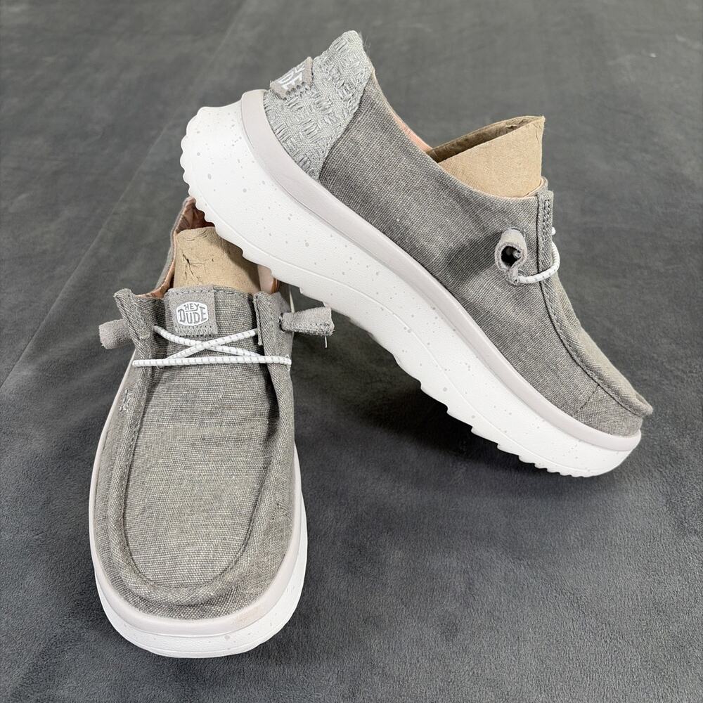 Hey Dude Wendy Peak Chambray Shoes Womens Size 6 Gray Slip On Platform Loafer